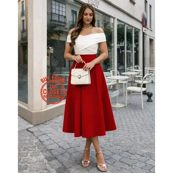 ZARA Blogger Fave Bright Red A-Line High Waist Midi Skirt NWT - Picture 5 of 16